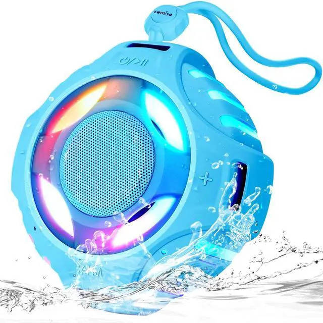 Main image of COMISO Shower Bluetooth Speaker, IP67 Waterproof Speaker with LED Light, Portable Speaker, Floating, 2000mAh, True Wireless Stereo and Bass, Built-in-Mic, Ideal for Travel, Beach, Gifts for Unisex.