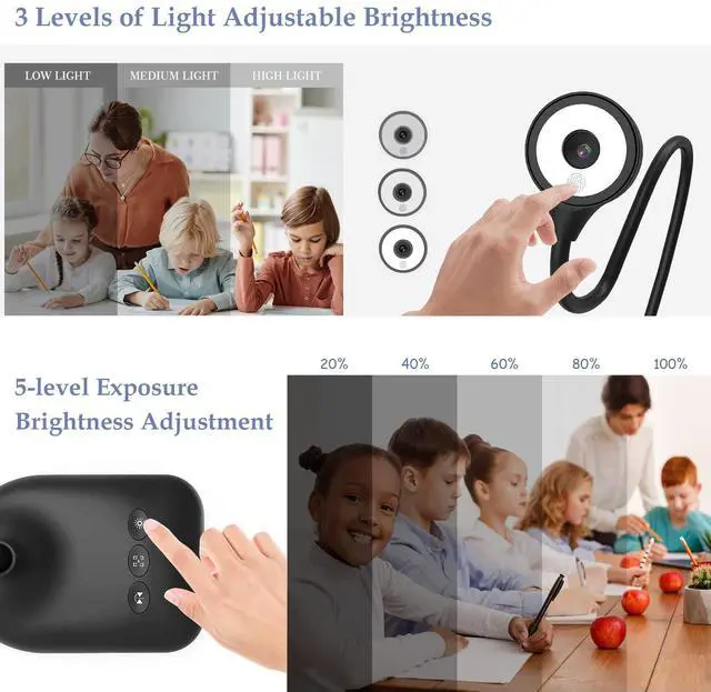 Alt view image 4 of 5 - PAKOTOO USB Document Camera for Teachers, Webcam/Doc Camera for Classroom with A3 Format, 3-Level LED Lights, Image Invert, Fold, Dual mic for Mac OS, Windows, Zoom, OBS Work with Distance Learning