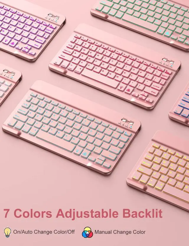 Alt view image 4 of 5 - Hamile Keyboard Case for iPad 9th Generation /8th Gen/7th Gen 10.2 Inch - Backlit Detachable Wireless Stand Folio Keyboard Cover with Pencil Holder for iPad Pro 10.5" / iPad Air 3rd Gen (Pink)