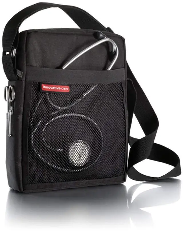 Main image of Innovative Care  iPad, Tablet & Accessories Organizer/Carrying Case/Messenger Bag with Zipper, Padded & Mesh Pockets & Crossbody Shoulder Strap for Nurses, Doctors, Medical Students, Black