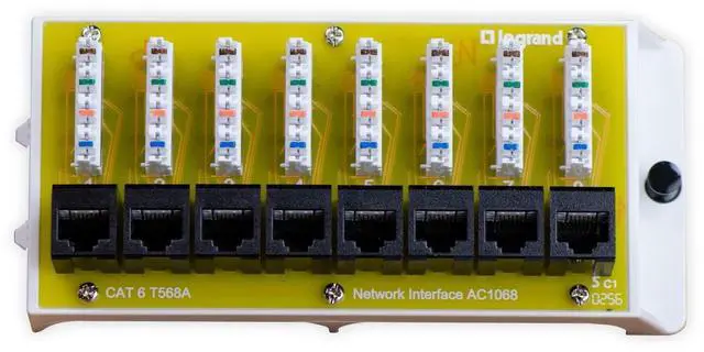 Main image of Legrand - OnQ Cat 6 Network Interface Module, Wifi Module with 8 Ports, Network Interface Module Cat6 Provides Connectivity to Ethernet Devices, Black, AC1068