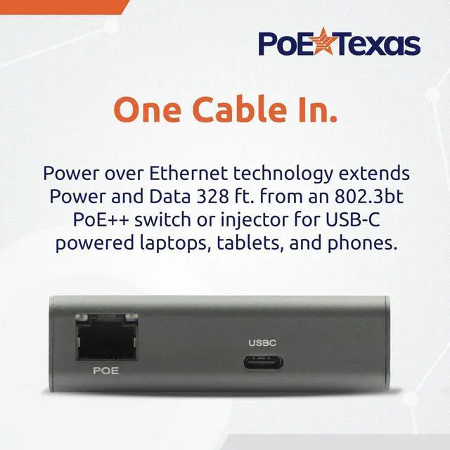 Alt view image 2 of 5 - Gigabit PoE++ to USB-C Converter - IEEE 802.3bt PoE++ to USB-C Power Delivery with 65W Output and Gigabit Data - Power Over Ethernet Active PoE Adapter for MacBook, Chromebook, Laptops, iPad