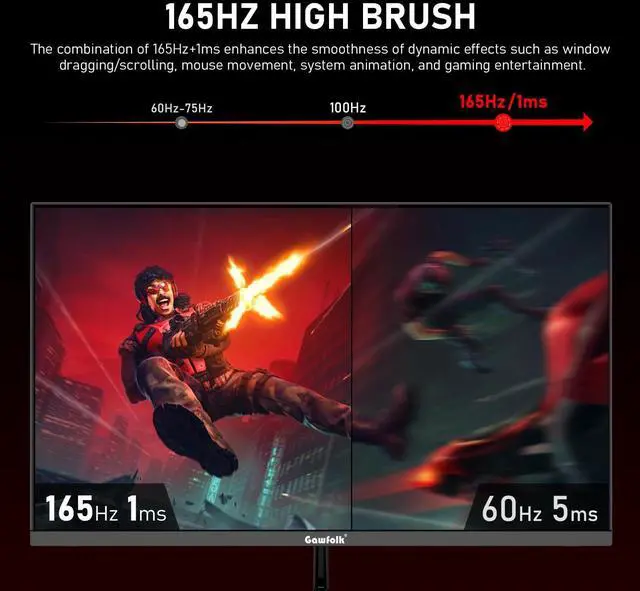 Alt view image 3 of 5 - Gawfolk 27 inch 2K QHD(2560×1440) PC Screen, 165Hz Gaming Monitor, 1ms Without Bezel, FreeSync,98% sRGB, 178° Wide Viewing Angle, HDMI2.0DisplayPort, 75 * 75MM Wall Mount Compatible - Black