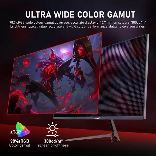 Alt view image 5 of 5 - Gawfolk 27 inch 2K QHD(2560×1440) PC Screen, 165Hz Gaming Monitor, 1ms Without Bezel, FreeSync,98% sRGB, 178° Wide Viewing Angle, HDMI2.0DisplayPort, 75 * 75MM Wall Mount Compatible - Black