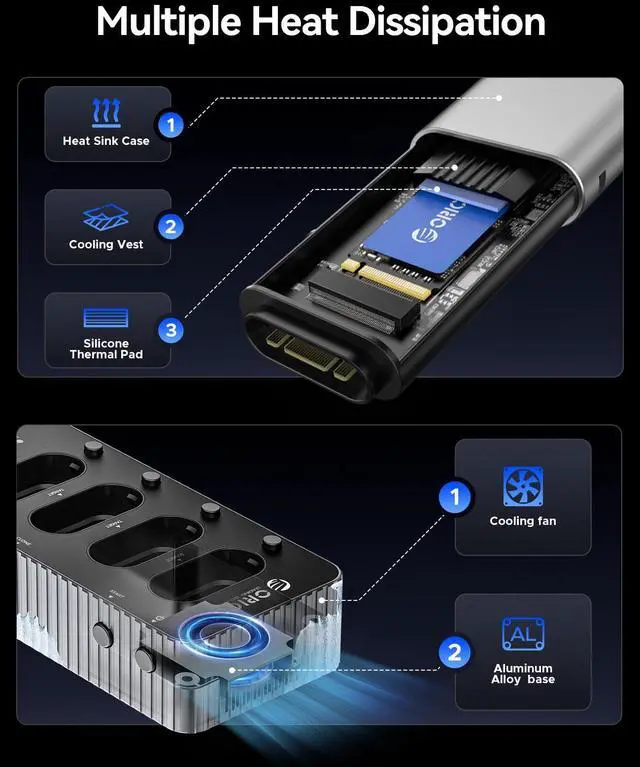 Alt view image 5 of 5 - ORICO 4 Bay M.2 NVMe to USB C Hard Drive Docking Station 40Gbps M.2 SSD Adapter with Offline Clone Up to 16TB for Both M.2 (M Key, B+M Key) NVMe 2230 2280 2260 2242-IT48N