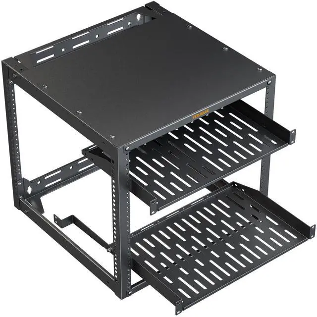Main image of Perlegear 10U Wall Mount Network Rack for 19 Servers & AV Gear, Heavy-Duty 4 Post Wall Rack Open Frame Design, Wall Mounted Server Rack with 2x1U Vented Shelves for Home & Office, PGSER02B
