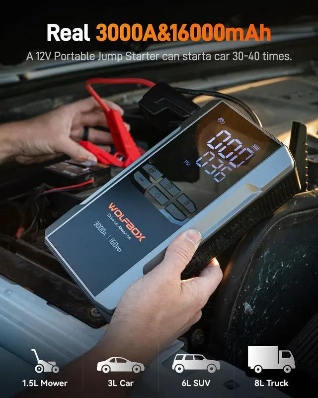 Alt view image 3 of 5 - WOLFBOX MF50 Electric Air Duster-110000RPM Super Power Cordless Air Duster and WOLFBOX 3000A Jump Starter with Air Compressor, 16000mAh&160PSI Portable Car Battery Jump Starter