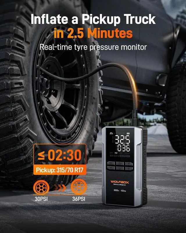 Alt view image 4 of 5 - WOLFBOX MF50 Electric Air Duster-110000RPM Super Power Cordless Air Duster and WOLFBOX 3000A Jump Starter with Air Compressor, 16000mAh&160PSI Portable Car Battery Jump Starter