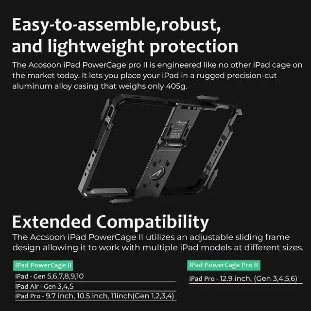 Alt view image 4 of 5 - Accsoon Power Cage Pro  for iPad, Compatible with IPad Pro - 12.9 inch (Gen 3, 4, 5, 6), W ACC04 NP-F Battery Plate Adapter