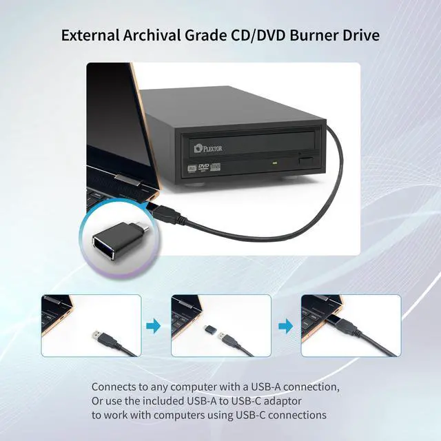 Alt view image 3 of 5 - Vinpower 24X DVD CD External Burner Drive Bundle with Archival Grade M-Disc, Free PlexTools Pro, Burning Software, USB 3.0 External DVD Player for Laptop, and External CD Drive for PC