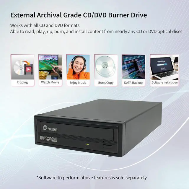 Alt view image 4 of 5 - Vinpower 24X DVD CD External Burner Drive Bundle with Archival Grade M-Disc, Free PlexTools Pro, Burning Software, USB 3.0 External DVD Player for Laptop, and External CD Drive for PC