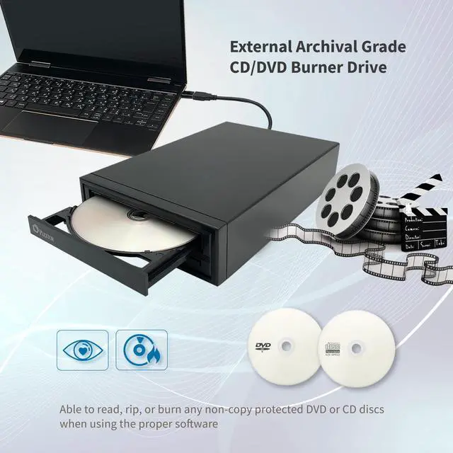 Alt view image 5 of 5 - Vinpower 24X DVD CD External Burner Drive Bundle with Archival Grade M-Disc, Free PlexTools Pro, Burning Software, USB 3.0 External DVD Player for Laptop, and External CD Drive for PC