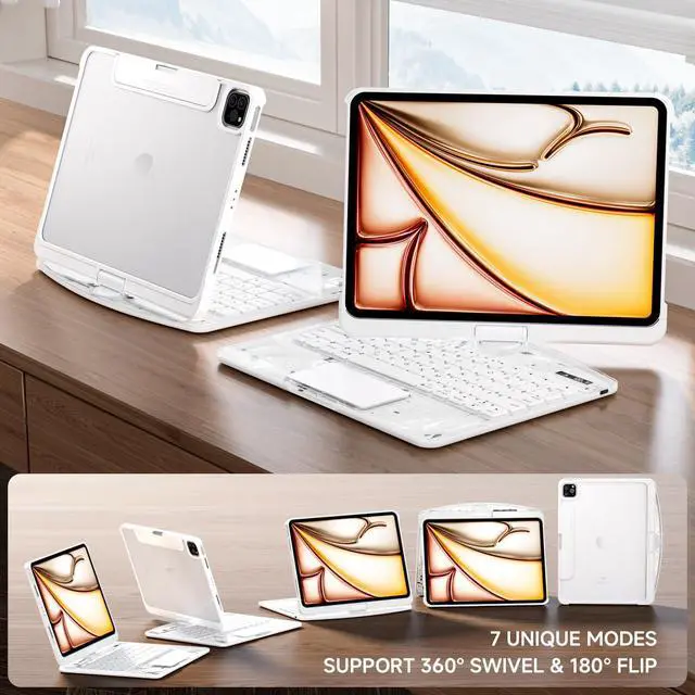 Alt view image 4 of 5 - Tiaota Transparent Case with Keyboard iPad Air (M3/M2,2025/2024) 11 Inch,Compatible 10.9" iPad Air 5th/4th & 11" iPad Pro 4/3/2/1,7-Color Backlit,Wireless Keyboard, 360°Rotating,with trackpad,White