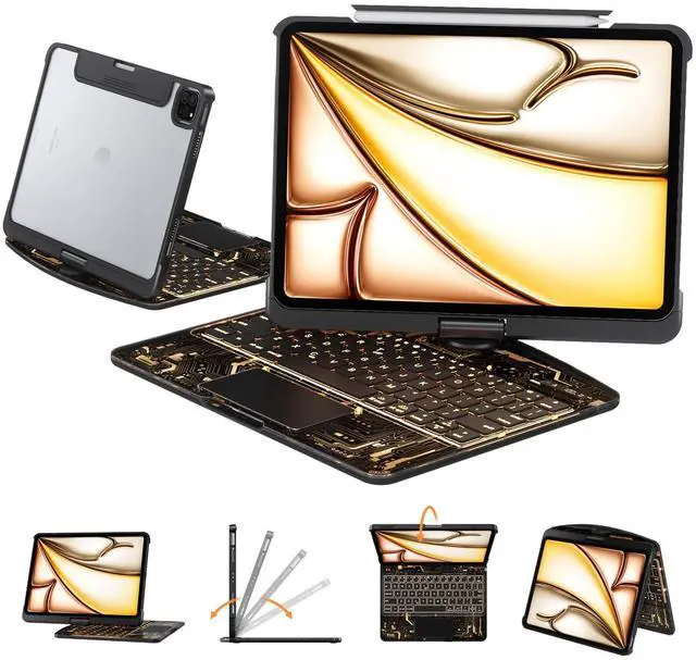 Main image of Transparent Case with Keyboard for iPad 11th Gen 11 Inch.(A16, 2025) & 2022 iPad 10th Gen 10.9 Inch,7-Color Backlit,Wireless Keyboard, 360°Rotating,with trackpad,Pencil Holder,with Shortcuts,black