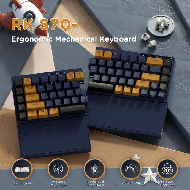 Alt view image 2 of 5 - RK ROYAL KLUDGE RKS70 Ergonomic Split Keyboard and RK M3 Wireless Mouse Combo, 75% Hot Swappable Mechanical Keyboards, 47g Lightweight Gaming Mouse with 42K DPI
