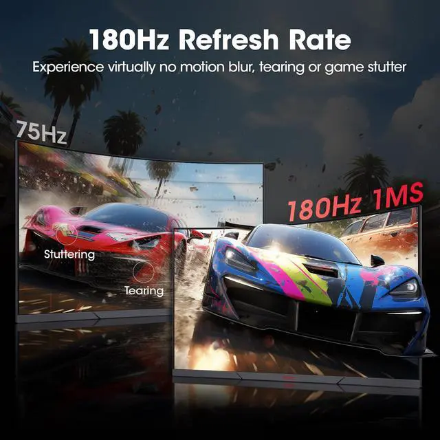 Alt view image 2 of 5 - KOORUI Curved 27 Inch Gaming Monitor, Full HD 1080p R1500 180Hz VA Computer Monitor, 99% sRGB, Built-in Adaptive Sync, 1 x Display Port 1.2 & 2 x HDMI 2.0, Eye Care, VESA Compatible, Black 27E6CA