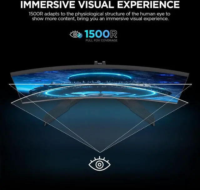 Alt view image 3 of 5 - KOORUI Curved 27 Inch Gaming Monitor, Full HD 1080p R1500 180Hz VA Computer Monitor, 99% sRGB, Built-in Adaptive Sync, 1 x Display Port 1.2 & 2 x HDMI 2.0, Eye Care, VESA Compatible, Black 27E6CA