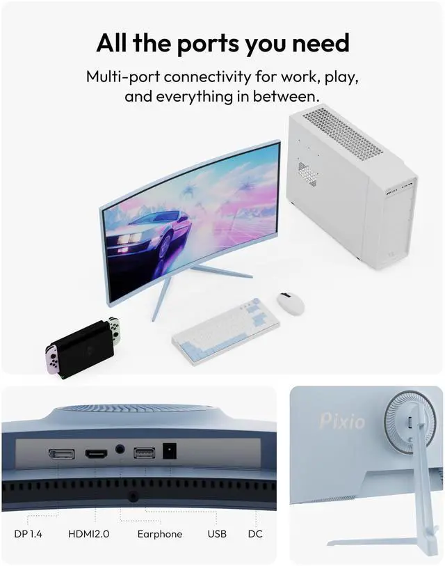 Alt view image 5 of 5 - Pixio PXC248 Wave Blue 24 inch 200Hz Refresh Rate FHD 1080p Resolution 1500R Curve Fast VA Panel 1ms GTG Response Time Adaptive Sync HDR Curved Gaming Monitor