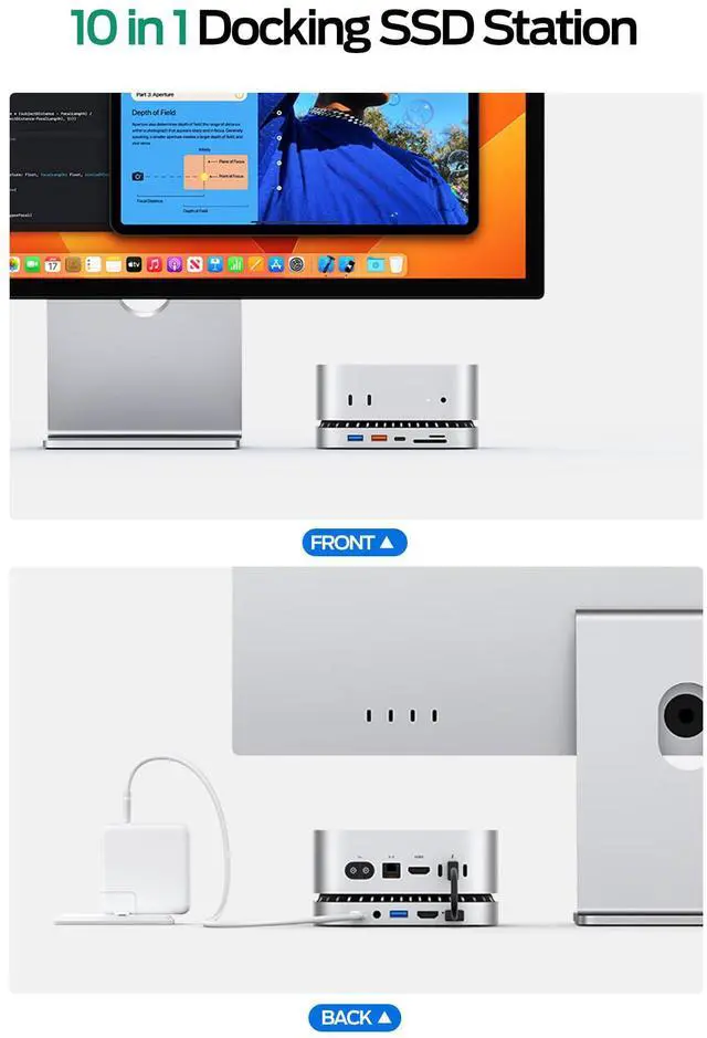 Alt view image 5 of 5 - MOVE SPEED Mac mini M4 Dock with 1TB NVMe SSD, 10 in 1 Aluminum Stand Hub, 10Gbps USB-C/A, 4K60Hz HDMI, SD/TF Reader, Space-Saving Vertical Design