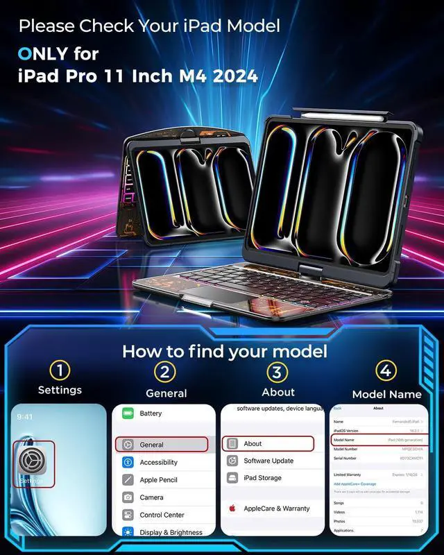 Alt view image 2 of 5 - TSQQST Clear Wireless Keyboard Case for iPad Pro 11 Inch (M4) 2024 with Pencil Holder & Multi-Touch Trackpad, Visible PCB, 3-Brightness & 7-Color Backlight, 360 Rotatable, Black