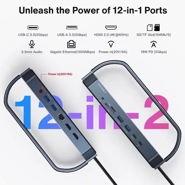 Alt view image 5 of 5 - iVANKY 12-in-2 FusionDock 2 Vertical Docking Station Stand for MacBook Pro with 150W Power Adapter, Dual 4K@60Hz Monitor Dock for Mac M3/M4 Pro/Max Display 2x HDMI, 96W PD, 6 USB, Ethernet SD/TF Audio