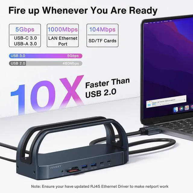 Alt view image 4 of 5 - iVANKY 12-in-2 FusionDock 2 Vertical Docking Station Stand for MacBook Pro with 150W Power Adapter, Dual 4K@60Hz Monitor Dock for Mac M3/M4 Pro/Max Display 2x HDMI, 96W PD, 6 USB, Ethernet SD/TF Audio