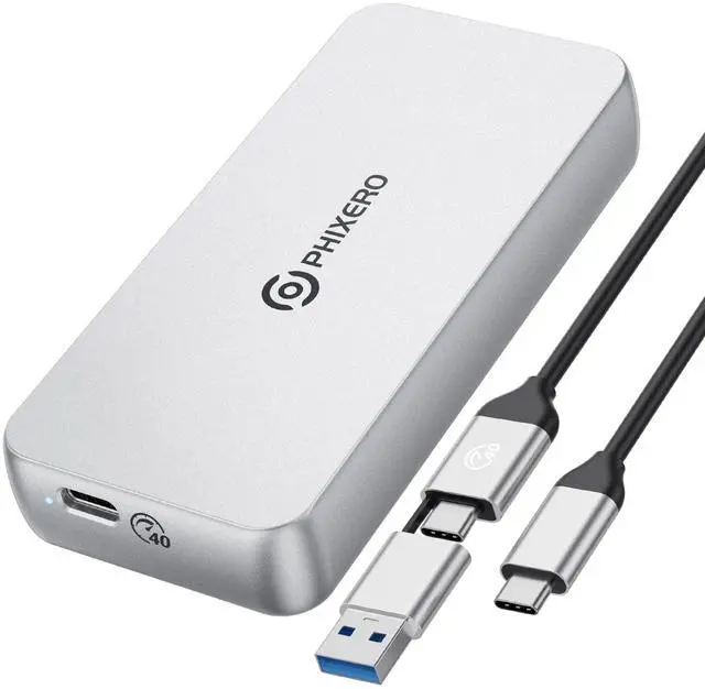 Main image of PHIXERO 40Gbps Thunderbolt Enclosure Adapter, Aluminum Thunderbolt SSD Enclosure, Triple Heat Dissipation M.2 Enclosure, USB 4.0 to M-Key 2280 NVME PCIE SSD External Enclosure, NVME Enclosure, Sliver