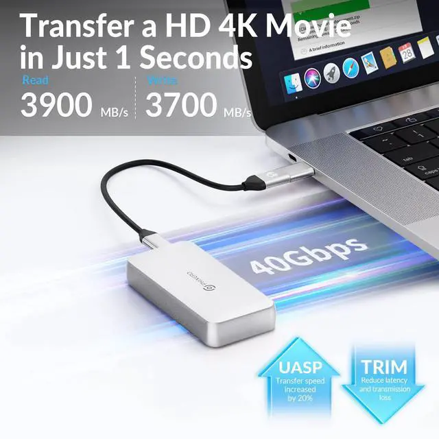 Alt view image 3 of 5 - PHIXERO 40Gbps Thunderbolt Enclosure Adapter, Aluminum Thunderbolt SSD Enclosure, Triple Heat Dissipation M.2 Enclosure, USB 4.0 to M-Key 2280 NVME PCIE SSD External Enclosure, NVME Enclosure, Sliver