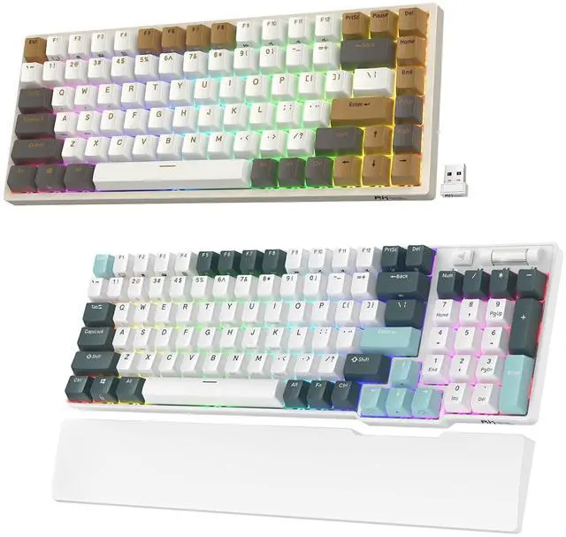 Main image of RK ROYAL KLUDGE RK96 LMT Camp Green & RK84 LMT Macchiato White Bundle