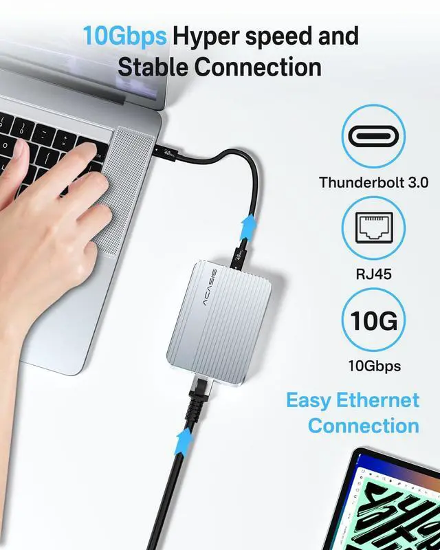 Alt view image 3 of 4 - ACASIS 10Gb Ethernet Adapter, High-Speed RJ45 Network Connections Compatible with Thunderbolt 3/4 or USB4 Ports, 10gbe USB C Ethernet Adapter Supports 10/5/2.5/1Gbps 100Mb/s Base-T for Mac/Win