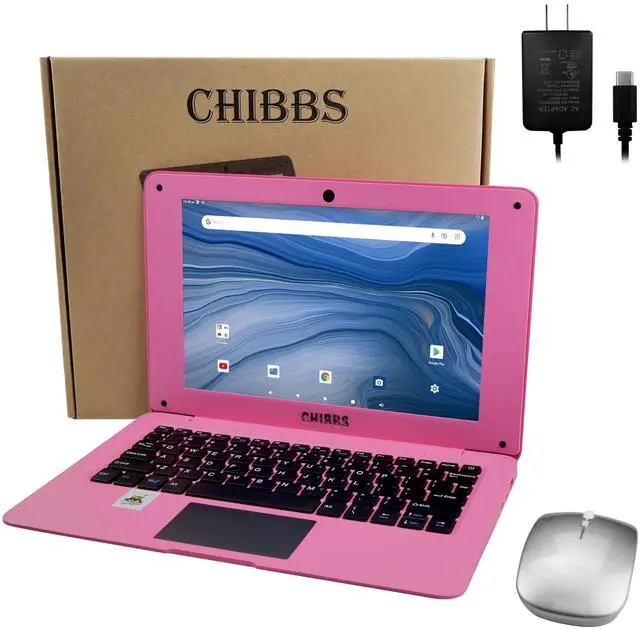 Main image of CHIBBS 10.1" Inch Kids Netbook Laptop Powered by Android 12 Operating System, 2gb Ram + 64gb Storage, 2* USB, Camera, Wi-Fi + Free Accessories Included- Pink
