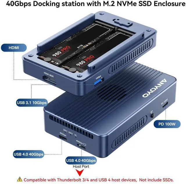 Alt view image 2 of 5 - 40Gbps Docking Station Dual Monitor with M.2 NVMe SSD Enclosure Cooling Fan Dual-Bay SSD Enclosure Compatible Thunderbolt 3/4/5 Support Software RAID+ 2*USB C 40Gbps for MacBook pro/Air /M1/M2