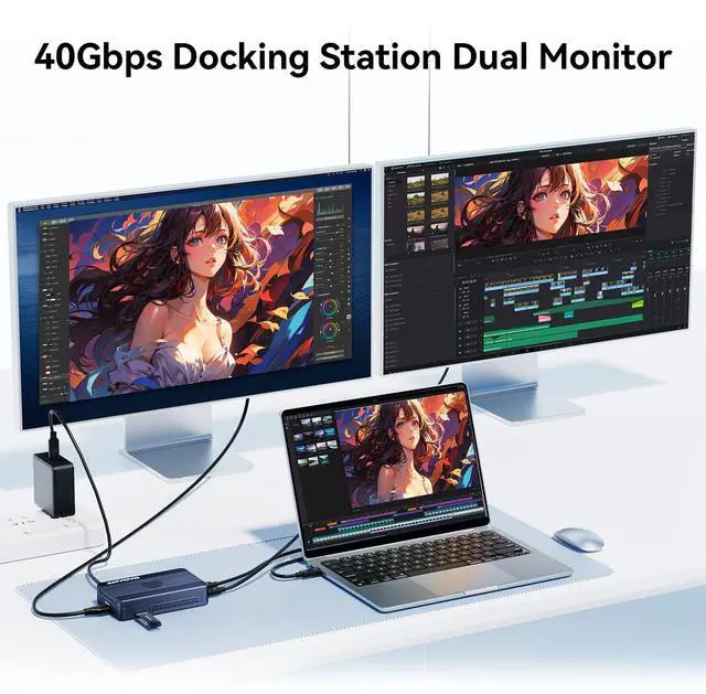 Alt view image 5 of 5 - 40Gbps Docking Station Dual Monitor with M.2 NVMe SSD Enclosure Cooling Fan Dual-Bay SSD Enclosure Compatible Thunderbolt 3/4/5 Support Software RAID+ 2*USB C 40Gbps for MacBook pro/Air /M1/M2