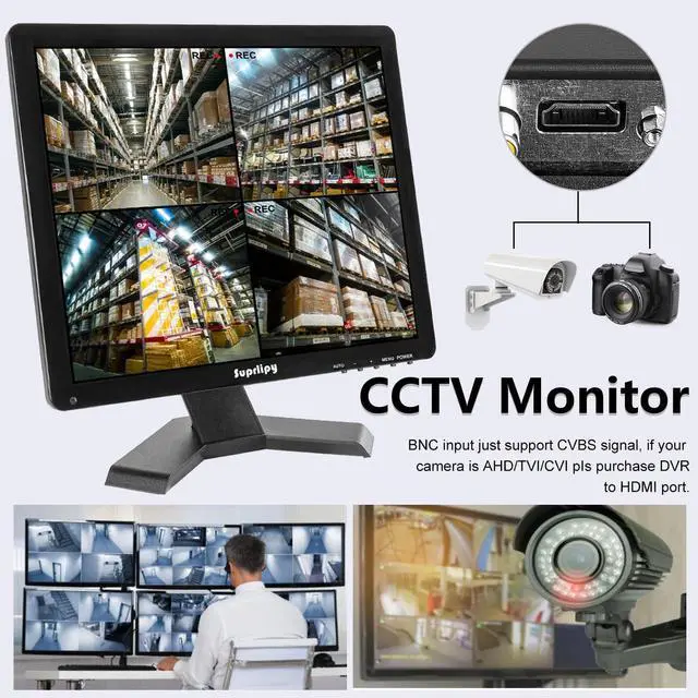 Alt view image 4 of 5 - Suprlipy 19 Inch TFT LCD Security CCTV Monitor 1280x1024 4:3 Resolution Color Display Screen Support HDMI/VGA/AV/BNC/USB Input with Remote Control Built-in Speakers for CCTV Surveillance Camera STB