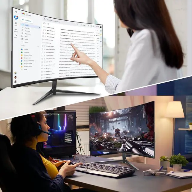 Alt view image 5 of 5 - ZZA Curved Monitor,27 inch 280Hz Gaming Monitor,Full HD 1080P Computer Monitor,Eye-Care Display with HDMI,DP,FreeSync,Wall Mountable for Office and Home