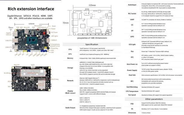 Alt view image 2 of 5 - youyeetoo X1 - N5105 x86 Windows Linux Single Board Computer - Mini PC - Dual 4K Media Server- Dual M.2 Slots Support 2280 NVMe mSATA SSD/WiFi 6 Moudle - PCIE 3.0,NFC (X1(8GB RAM+256GB eMMC))