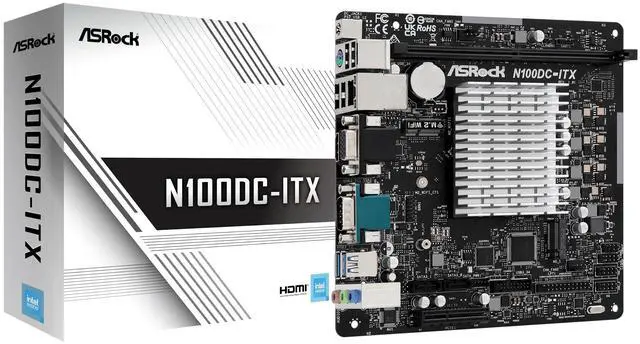 Main image of ASRock N100DC-ITX Mini-ITX Motherboard - Intel N100 Quad-Core (3.4GHz), DDR4, HDMI/D-Sub, Dual M.2 (NVMe/WiFi), SATA3, USB 3.2, Gigabit LAN, 19V DC Power