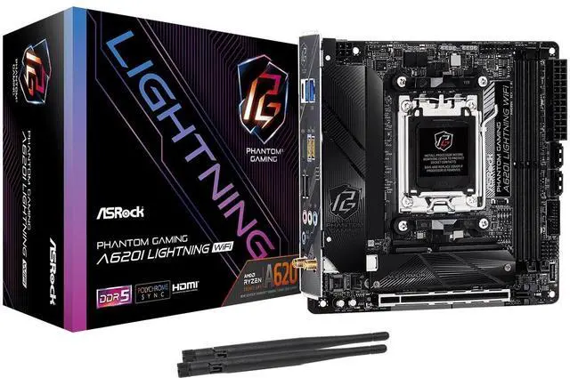 Main image of ASRock A620I Lightning WiFi Mini-ITX AM5 Motherboard Supports AMD Ryzen 9000 8000 7000 Series, DDR5 7200+ OC, PCIe 4.0 x16, WiFi 6E, 2.5G LAN, Dual M.2 Gen4 & Gen3, USB 3.2 Gen2 Type-C, HDMI