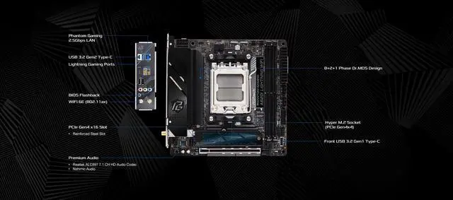 Alt view image 3 of 5 - ASRock A620I Lightning WiFi Mini-ITX AM5 Motherboard Supports AMD Ryzen 9000 8000 7000 Series, DDR5 7200+ OC, PCIe 4.0 x16, WiFi 6E, 2.5G LAN, Dual M.2 Gen4 & Gen3, USB 3.2 Gen2 Type-C, HDMI