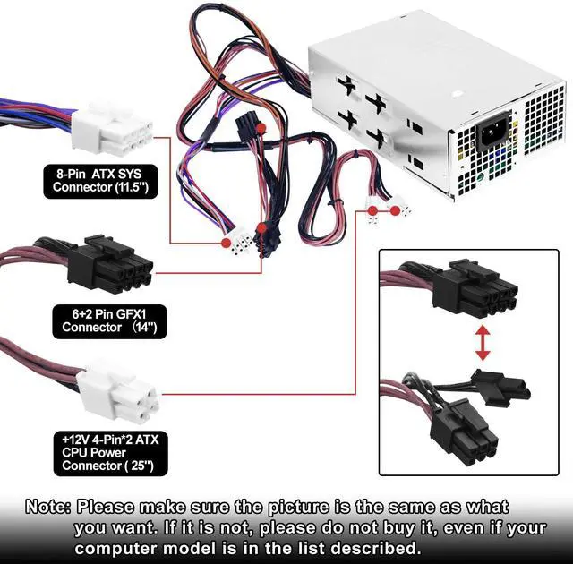 Alt view image 4 of 5 - LXun Upgraded D400EPS-00 400W Power Supply Compatible with Dell OptiPlex 3000 MT 3900 MT 5000 MT 7000 MT Replaces 0X4XV7 1GPJ DPS-400AB-44 A H400EPS-00 Power Supply (4+4) pin+(8pin)+(6+2) pin