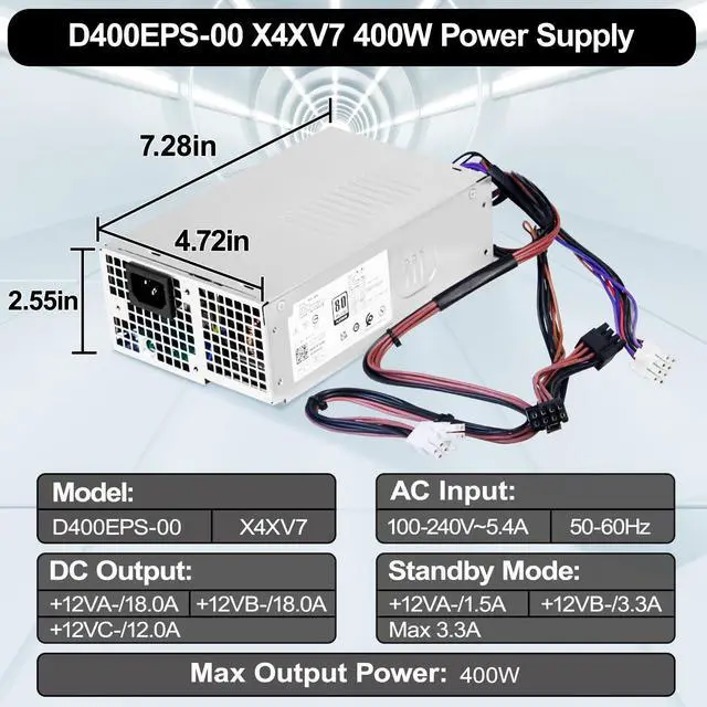 Alt view image 5 of 5 - LXun Upgraded D400EPS-00 400W Power Supply Compatible with Dell OptiPlex 3000 MT 3900 MT 5000 MT 7000 MT Replaces 0X4XV7 1GPJ DPS-400AB-44 A H400EPS-00 Power Supply (4+4) pin+(8pin)+(6+2) pin