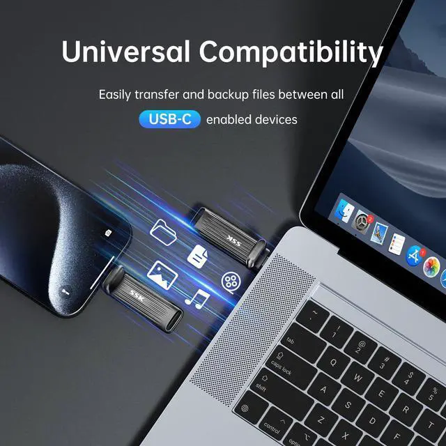 Alt view image 4 of 5 - SSK External Solid State Drives 2TB Maximum up to 2000mb/s External Hard Drive USB 3.2 Gen 2x2 Portable SSD Zinc Alloy USB C Flash Thumb Drive for Android Phone/Tablets/Laptops/Mac/iPhone 15/16