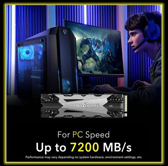 Alt view image 3 of 5 - Addlink A95 2TB M.2 SSD Gaming PC Storage Expansion with Heatsink, up to 7200 MB/s, Internal Gaming SSD -2280 PCIe NVMe Gen4X4 3D TLC with Dram NAND SSD