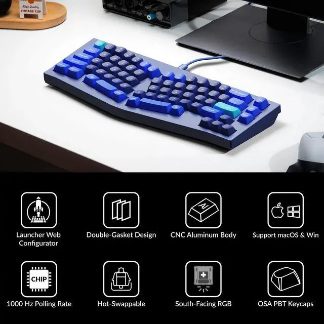Alt view image 3 of 5 - Keychron Q8 Wired Custom Mechanical Keyboard, 65% Alice Layout QMK/VIA Programmable with Hot-swappable Gateron G Pro Blue Switch Double Gasket Compatible with Mac Windows Linux (Blue)