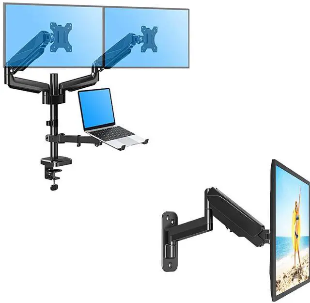 Main image of MOUNTUP Dual Monitor and Laptop Desk Mount Bundle with Single Monitor Wall Mount Fit for 75x75mm/100x100mm VESA Bracket Computer Screen