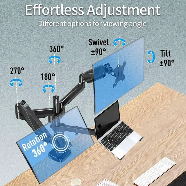 Alt view image 3 of 5 - MOUNTUP Dual Monitor and Laptop Desk Mount Bundle with Single Monitor Wall Mount Fit for 75x75mm/100x100mm VESA Bracket Computer Screen