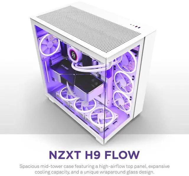 Alt view image 2 of 5 - NZXT H9 Flow Dual-Chamber ATX Mid-Tower PC Gaming Case  High-Airflow Perforated Top Panel  Tempered Glass Front & Side Panels  360mm Radiator Support  Cable Management  White