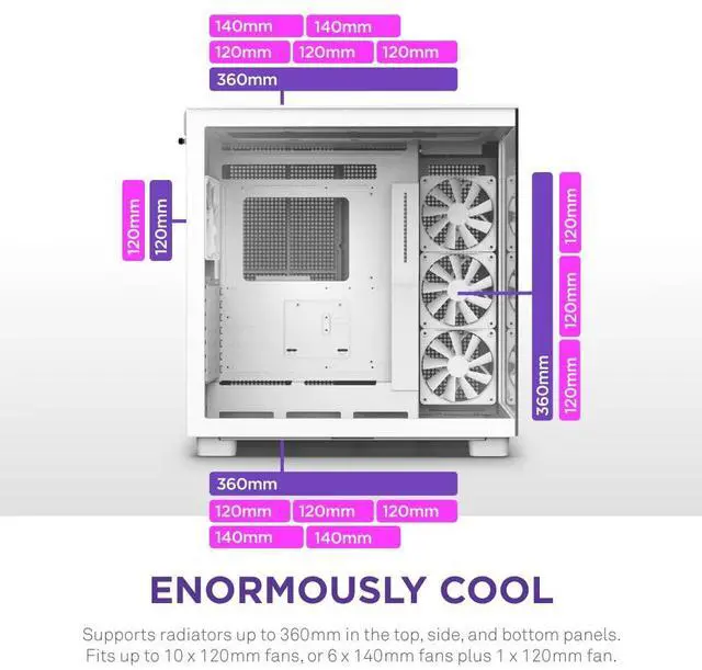 Alt view image 5 of 5 - NZXT H9 Flow Dual-Chamber ATX Mid-Tower PC Gaming Case  High-Airflow Perforated Top Panel  Tempered Glass Front & Side Panels  360mm Radiator Support  Cable Management  White
