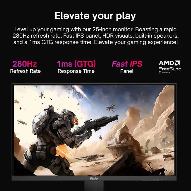 Alt view image 2 of 5 - Pixio PX259 Prime 24.5 inch (24 inch / 25 inch Equivalent) 280Hz (144Hz Supported) Refresh Rate FHD 1080p Resolution Fast Nano IPS Panel 1ms GTG Response Time Gaming Monitor with AMD FreeSync Premium