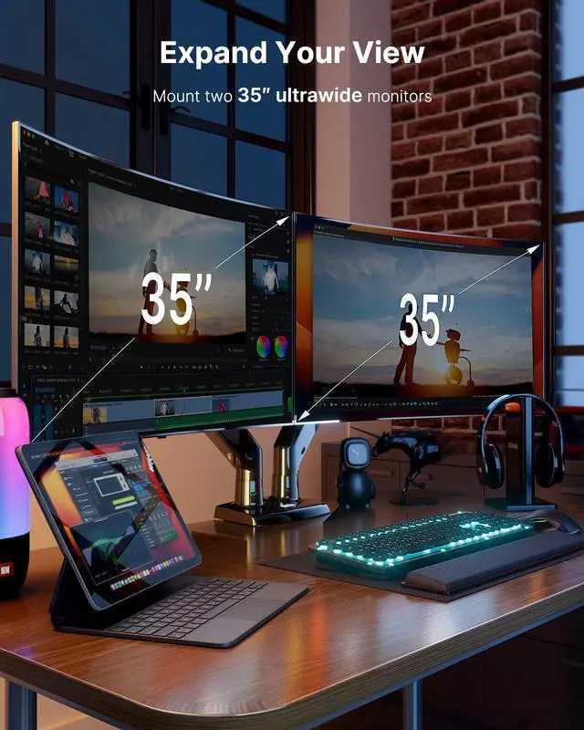 Alt view image 3 of 5 - HUANUO Dual Monitor Stand for 13 to 35 inch & HUANUO Dual Monitor Mount for 13 to 30 Inch Computer Screen